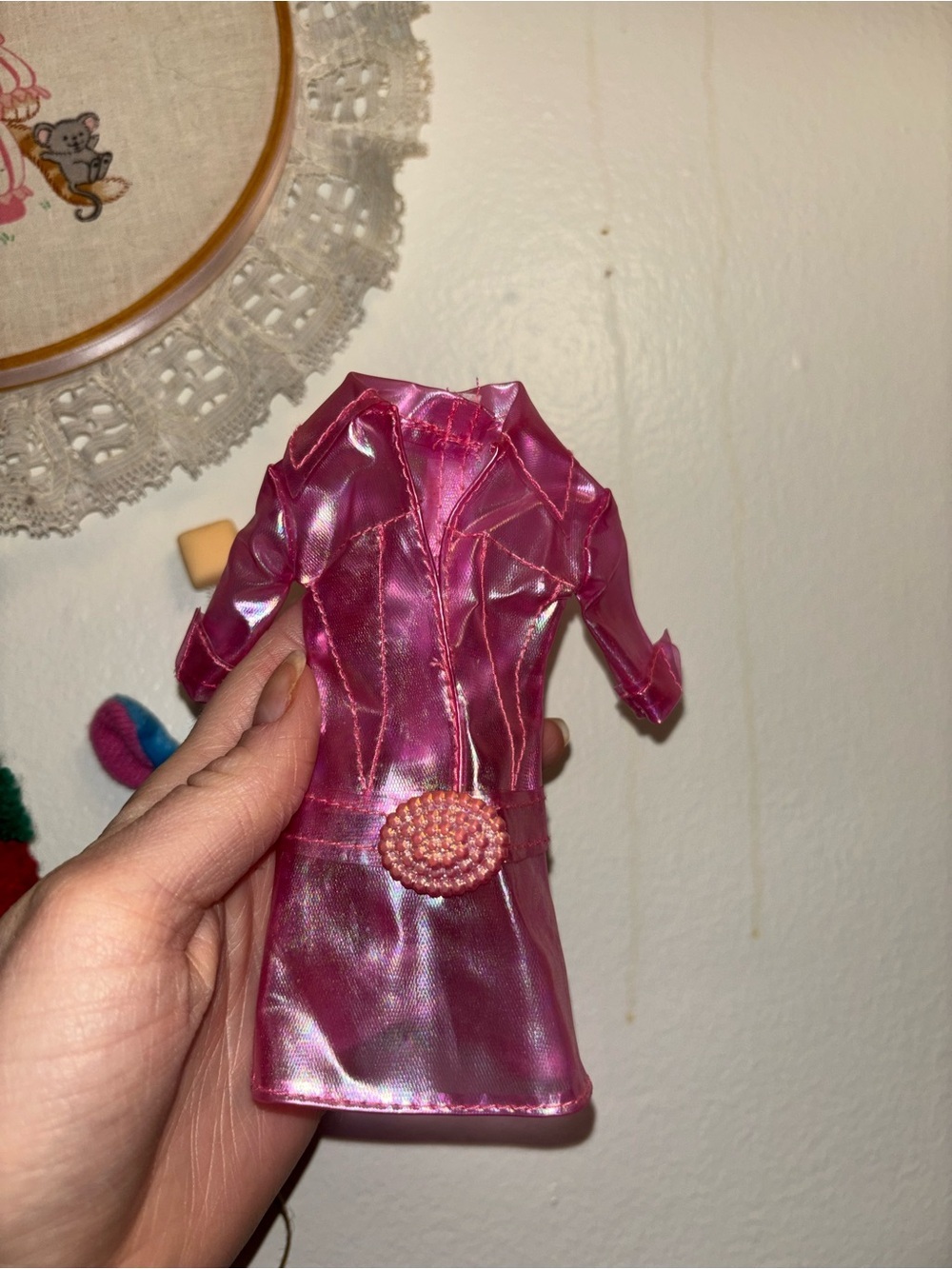 Barbie Pink Iridescent Trench Coat with Rosette Belt